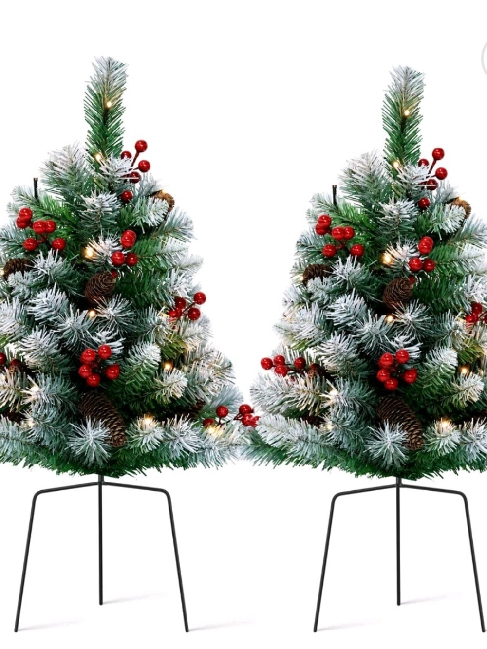 Holiday 2 PineTrees with Frosted Tips and Red Berries 30"T New
